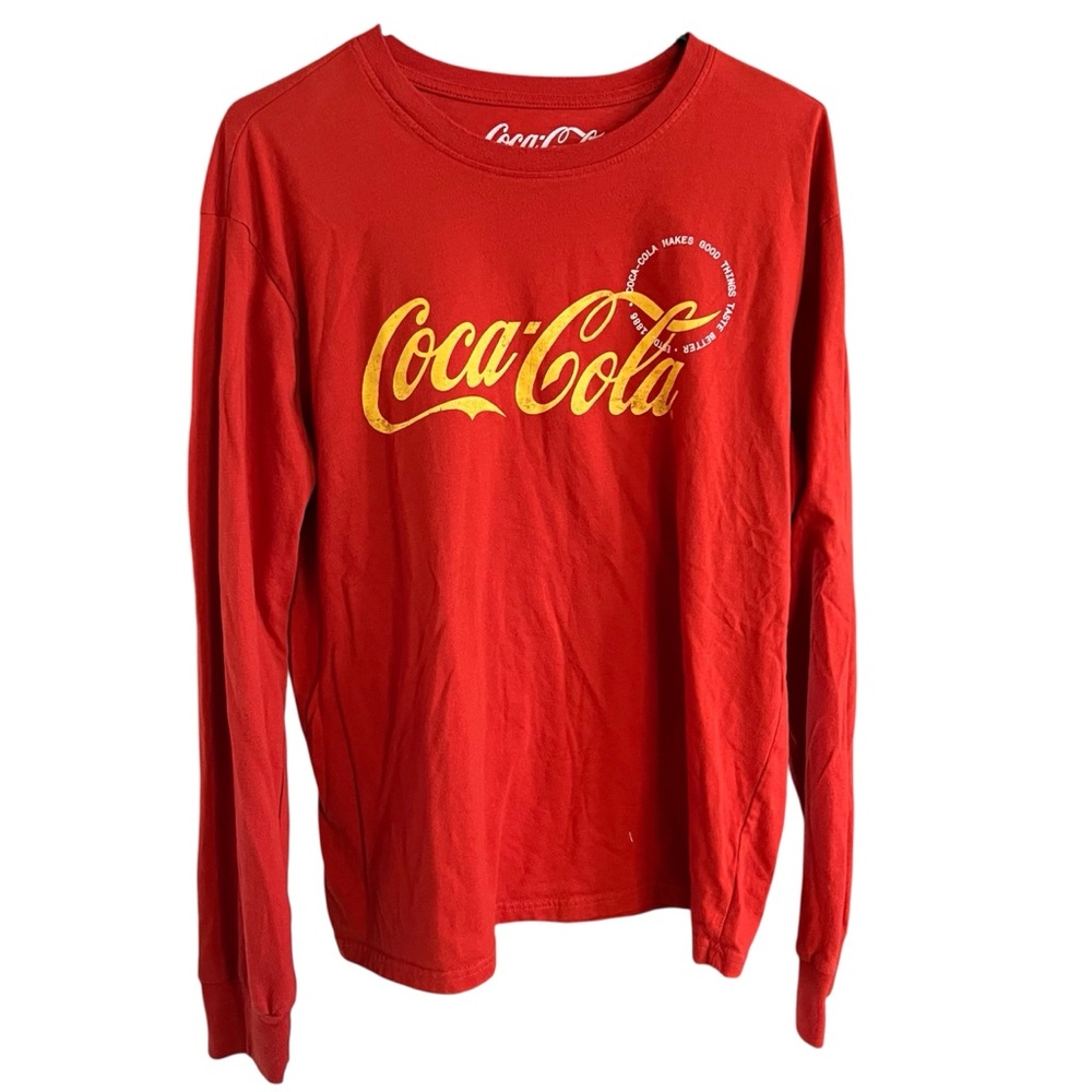 🐚🪼 2/15$ TOPS 🪼🐚 
Coca-Cola Red Long Sleeve Shirt with Yellow Script Logo